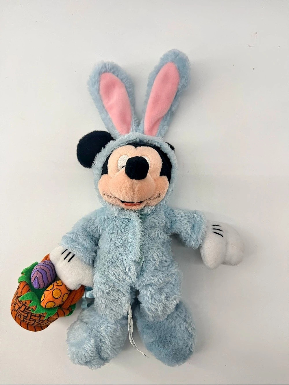 Disney Disneyland Resort Easter Mickey Mouse Plush in Blue Bunny Costume Holding